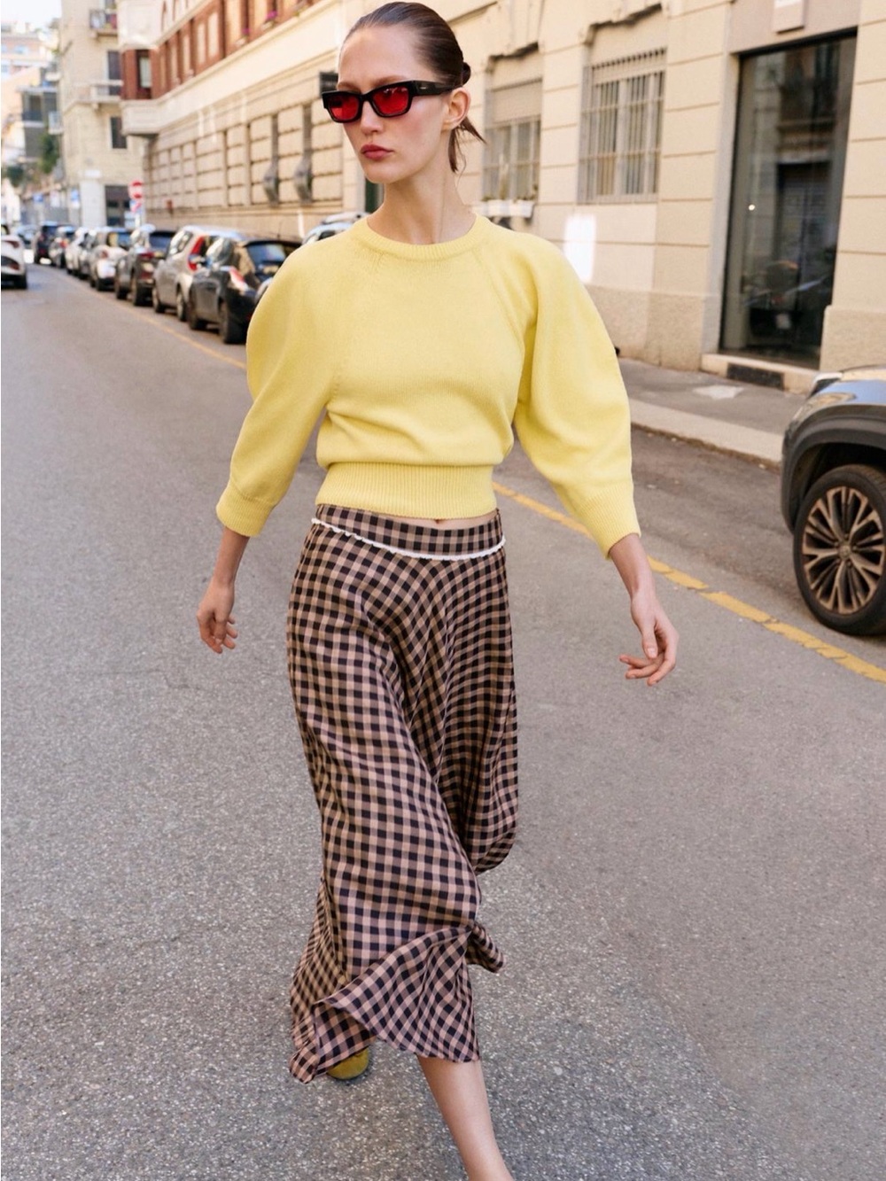 Zara Yellow Puff-Sleeve Turtleneck Sweater